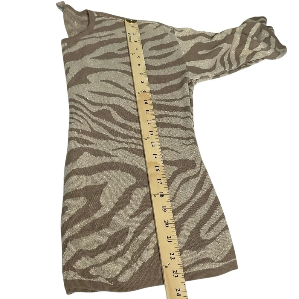 Chico's Tan and Brown Zebra Print Gold Metallic Accent Crewneck Sweater Size M
